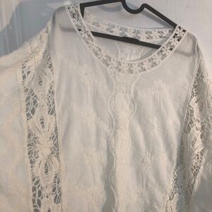 Bohemian/ Coastal Natura Cotton Lace/ Embroidered Batwing Top waist 23” PTP 31”